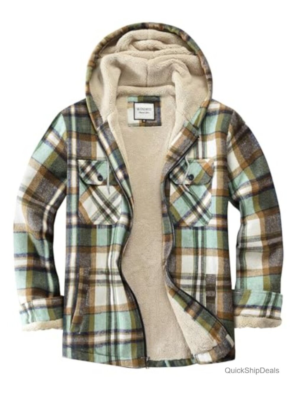 Women's Fleece Lined Plaid Zip Flannel Jacket with Hood